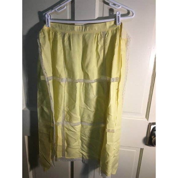 vintage apron yellow lace insert windowpane longer style - Picture 5 of 5